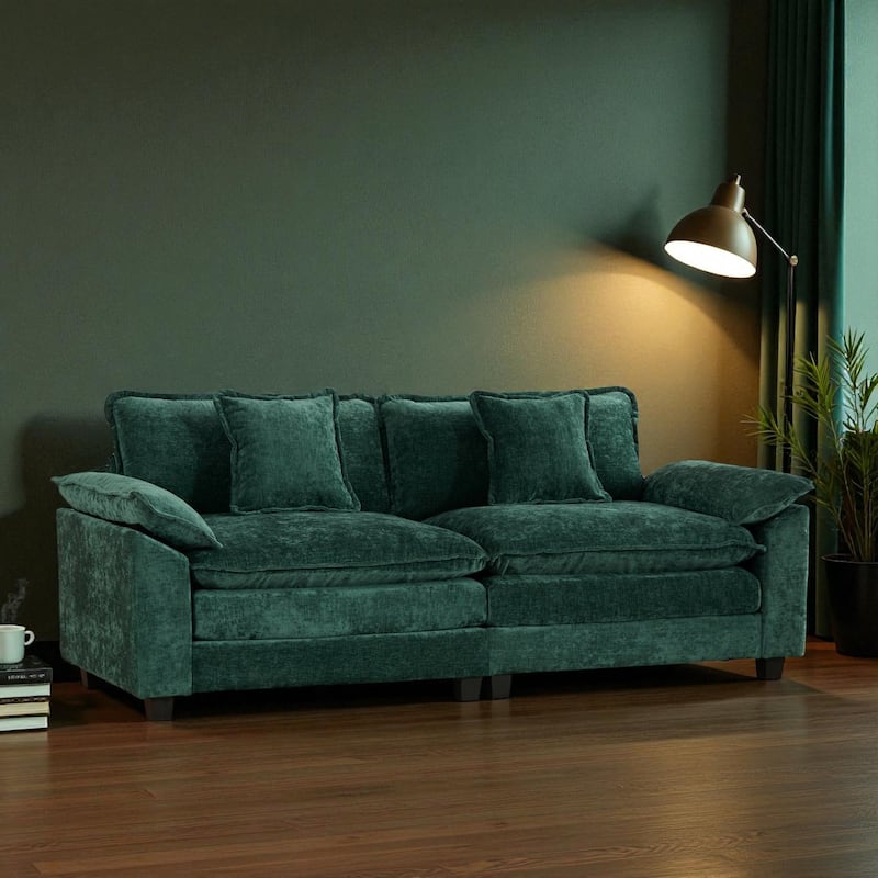 Modern Chenille Loveseat with Wide Armrests, Modular Small Couch for Living Room & Apartment, Double-Layer Cushion Comfort - Green