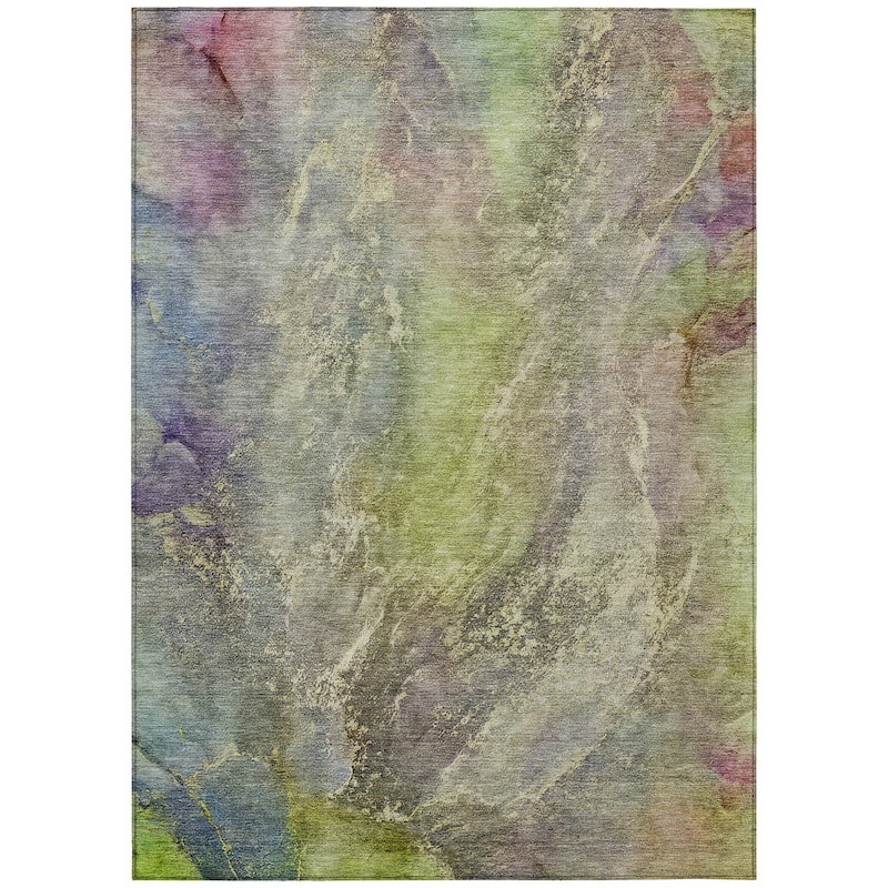 Machine Washable Indoor/ Outdoor Abstract Watercolor Chantille Rug