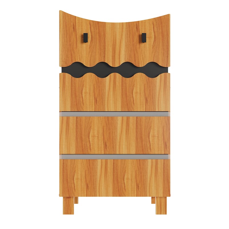 Modern Wave-Front 4-Drawer Dresser with Acrylic Panels, Wood Grain & Black Storage Cabinet Chest Cabinet