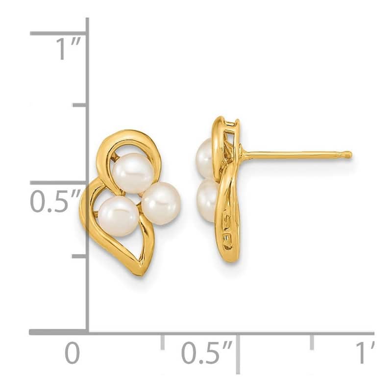 Curata 14k Yellow Gold 3-4mm White Button Freshwater Cultured Pearl Post Earrings (12.4x8.55mm)