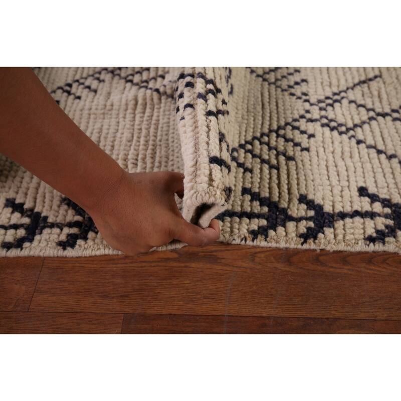 Earth Tone Trellis Moroccan Area Rug Handmade Wool Carpet - 8'1" x 9'6"