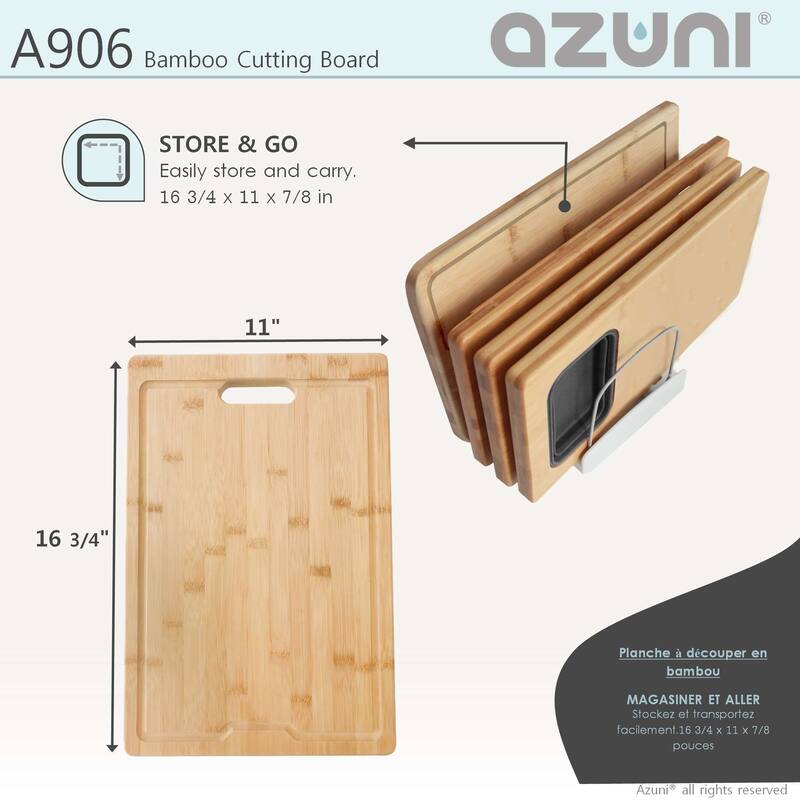 AZUNI 17-Inch Bamboo Cutting  Board for Kitchen Sink - 16.75" x 11"