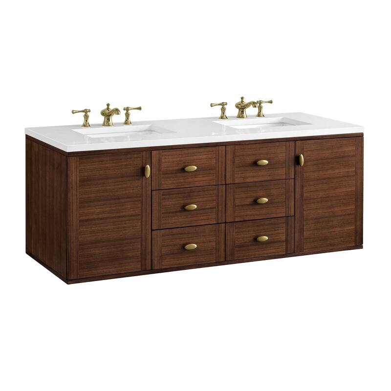 James Martin Vanities Amberly 60" Double Vanity, Mid-Century Walnut