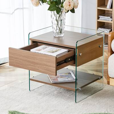 Modern Bedside Table with Drawers, Glass Design