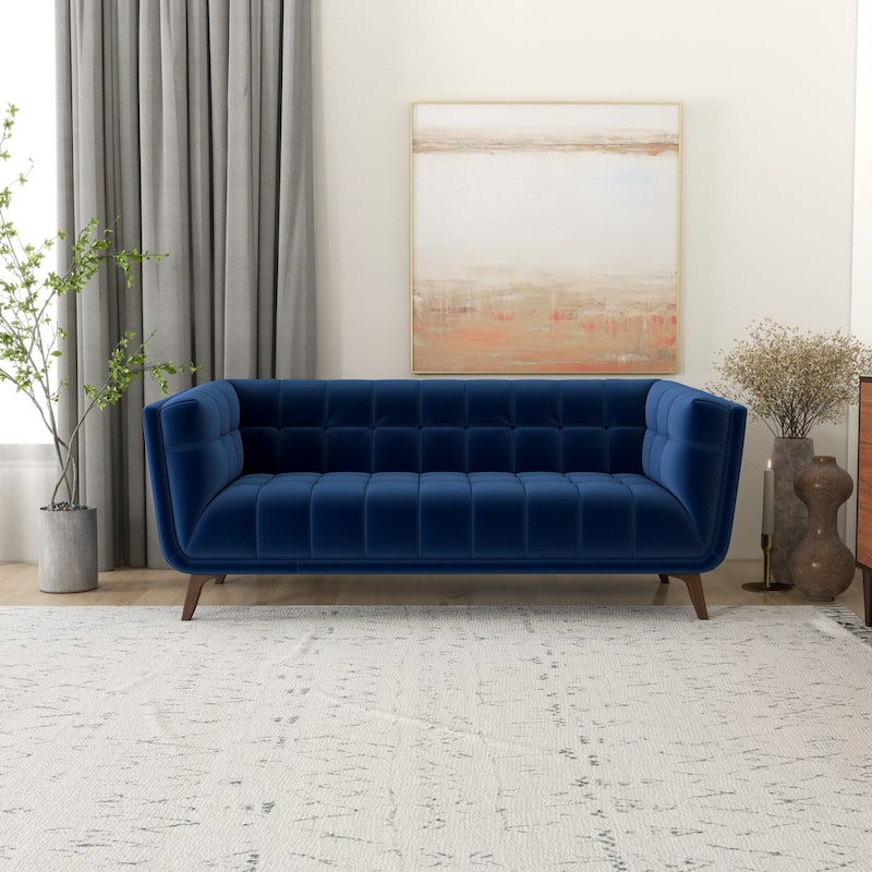 Kameron Modern Chesterfield Velvet Living Room Blue Couch