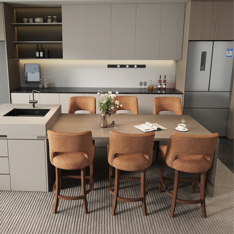 Set of 2/4/6,Upholstered Counter Height Bar Stools,Modern Counter Stools with Wood Legs for Kitchen Island Dining Room Bar