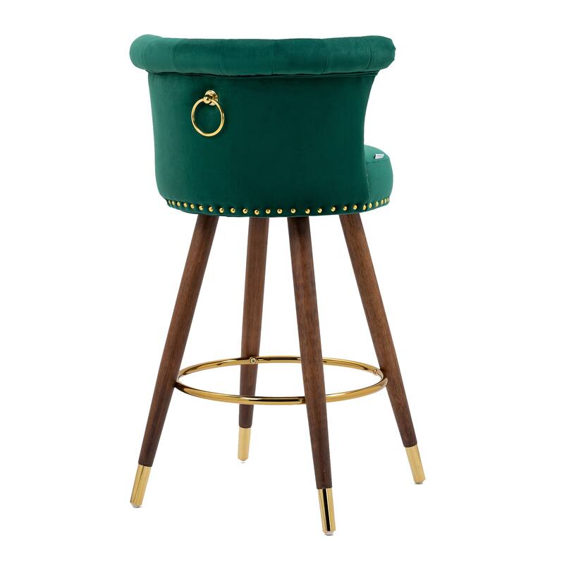 Counter Height Bar Stools Set of 2, Kitchen Bar Stools with Solid Wood Legs, Upholstered Dining Room Chairs with Footrest