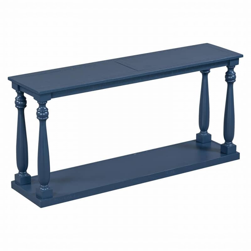 Vintage 63" Long Console Table with Bottom Shelf and Solid Wood Legs for Entryway and Hallway Decor
