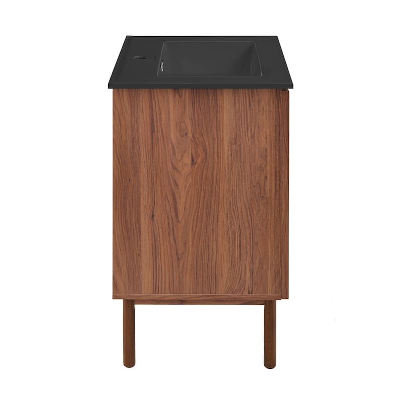 Classe 18 In. Brown Oak Bathroom Vanity With Black Ceramic Sink Top