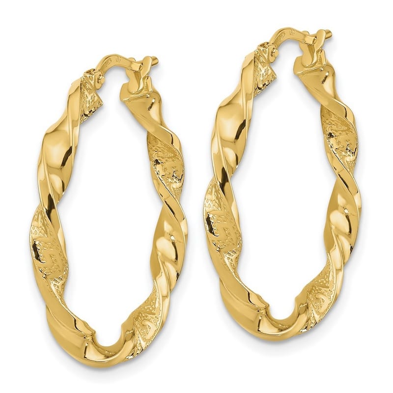 Curata 14k Yellow Gold Polished Textured Twisted Hoop Earrings - 27.88mm