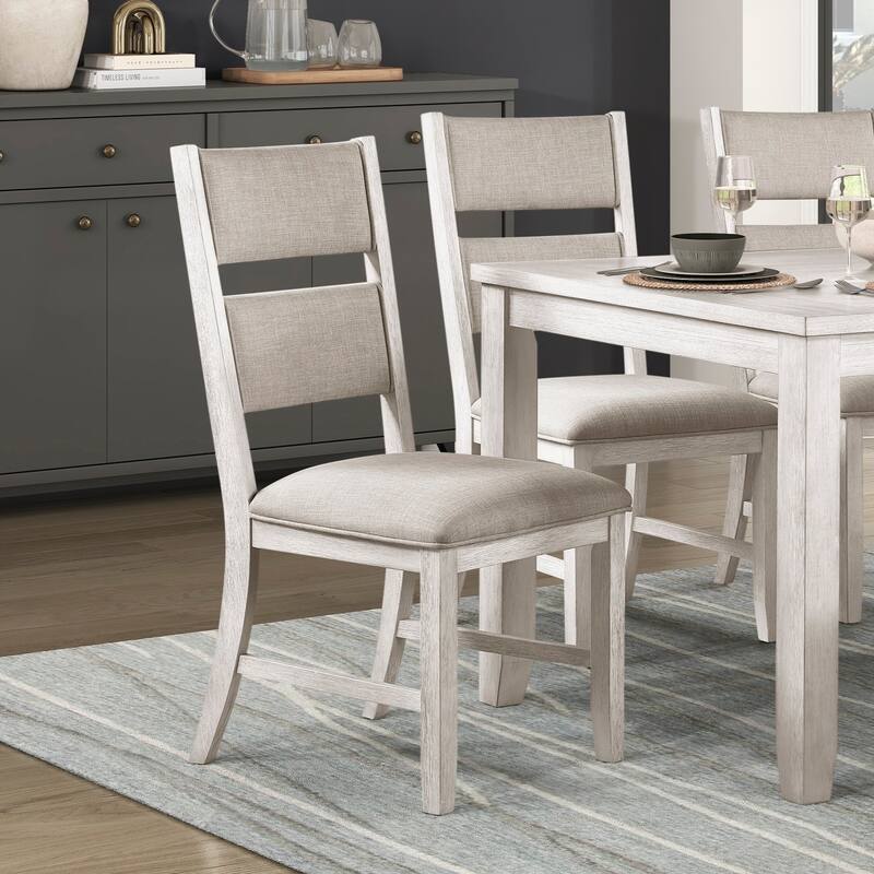Farmhouse 6pc Dining Set Table Bench 4x Side Chairs Upholstered Seat Antique White Finish Durable Wooden Furniture
