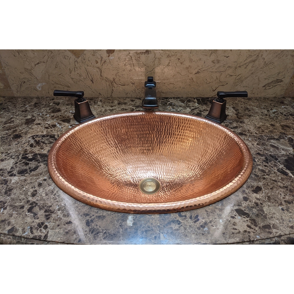 19-in Oval Self Rimming Hammered Copper Bathroom Sink in Polished Copper (LO19RPC)