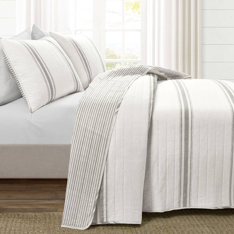 Lush Decor Farmhouse Stripe 3 Piece Quilt Set