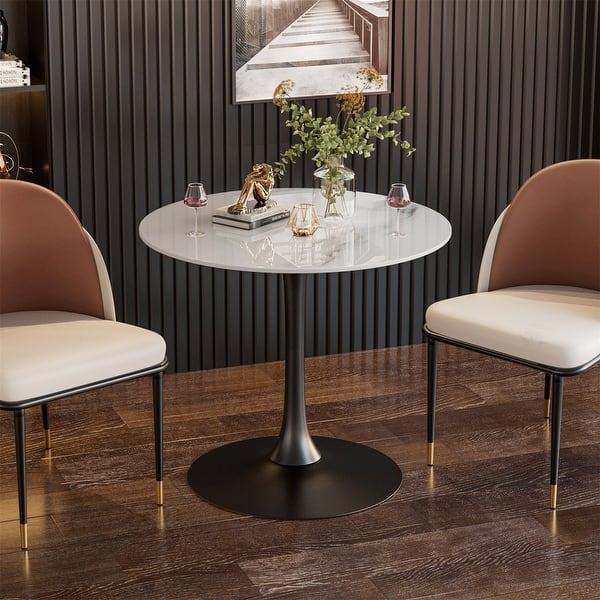 slide 2 of 29, Kitchen Dining Table Marble Tabletop Round Modern Sintered Stone Bar Bistro Table White