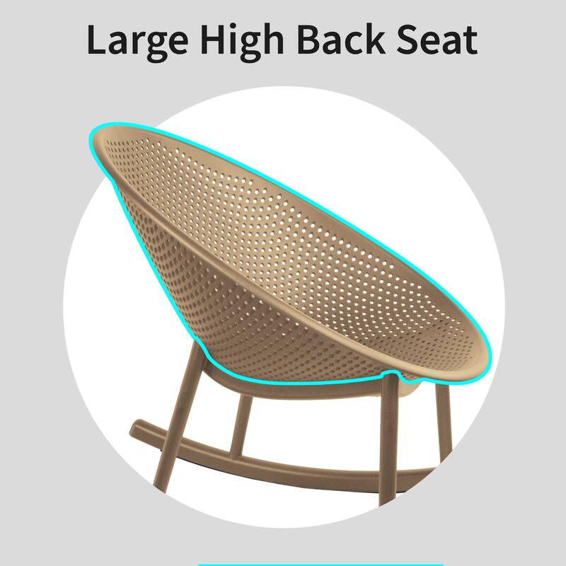 Set of 2 Mid-Century Modern Rocking Lounge Chairs – Egg-Shaped Breathable Plastic Seat with Durable Plastic Base, Accent Seating