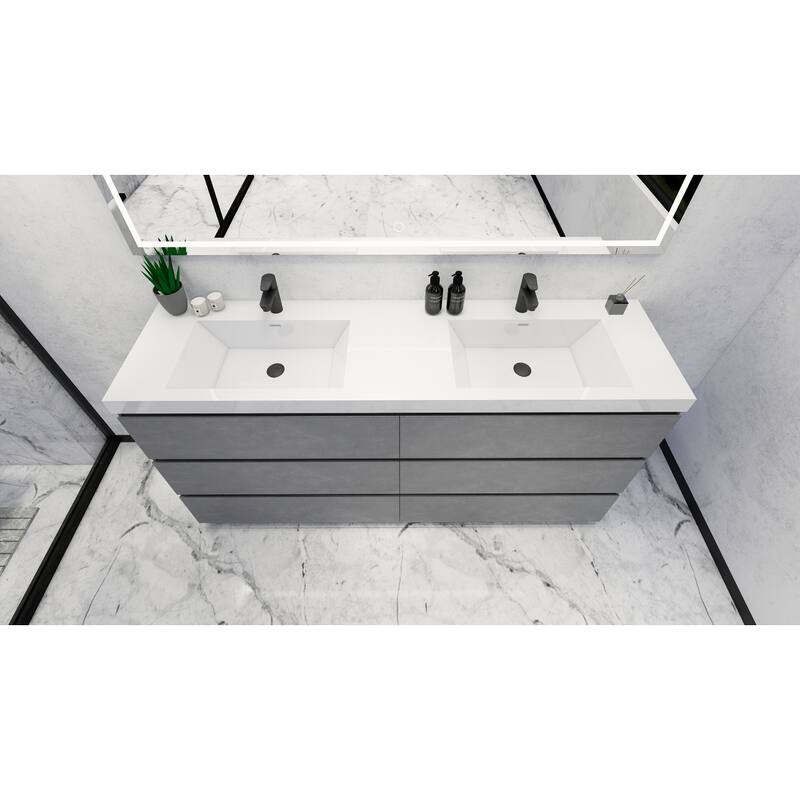 Angeles 72" freestanding bath vanity with dual basin reinforced acrylic top