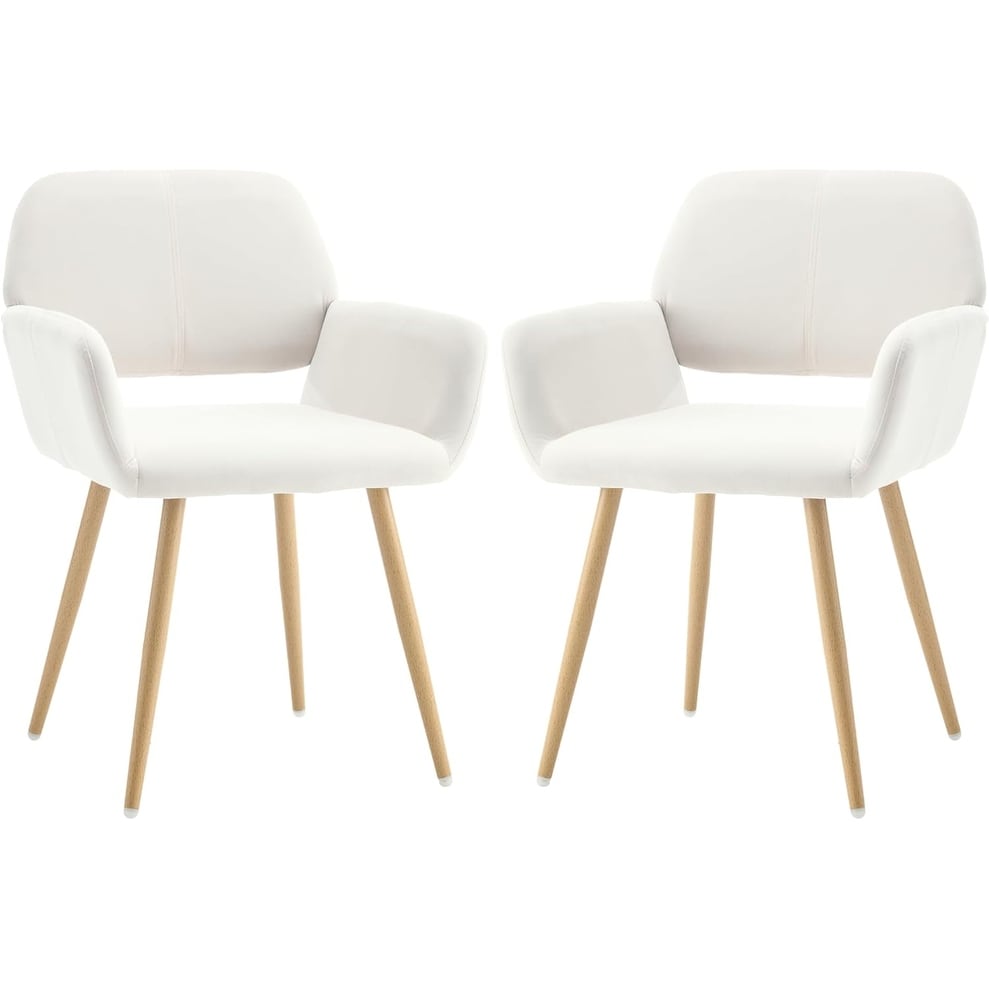 Set of 2 Modern Upholstered Velvet Dining Chairs with Metal Legs, Beige