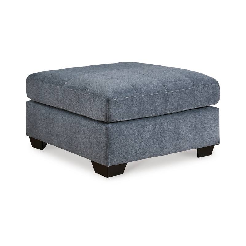 Marlow Oversize Ottoman, Stitch Details, Muted Blue Polyester 36 Inch