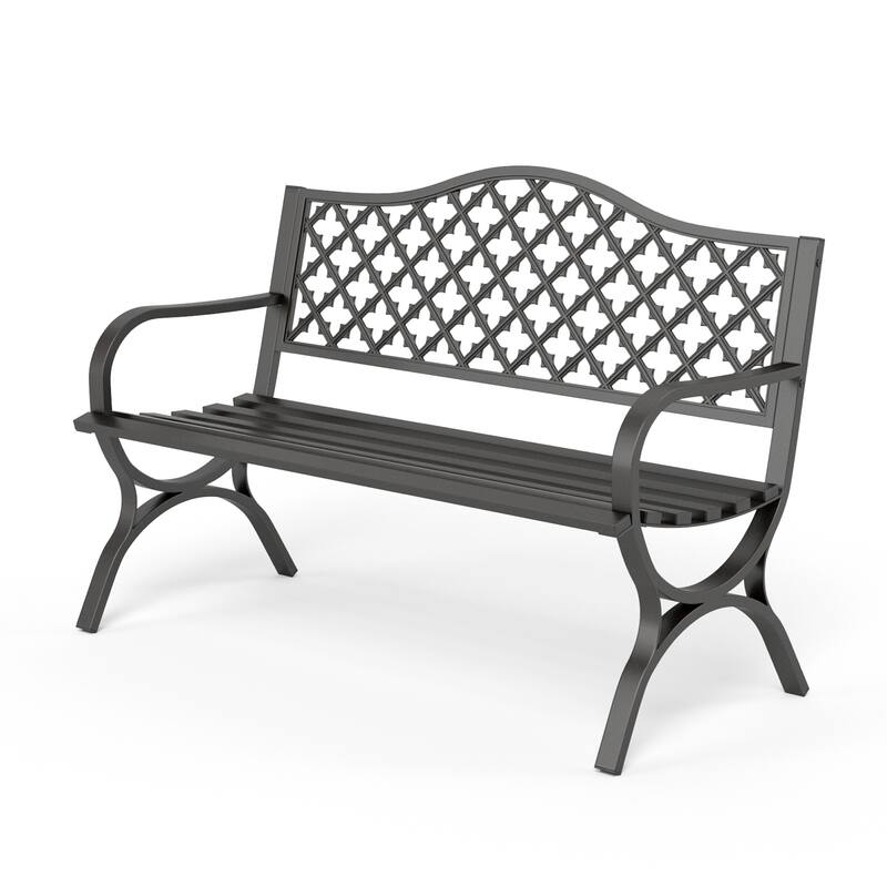 MAISON ARTS 50'' Cast Iron Outdoor Bench, Garden Bench with Backrest and Armrests