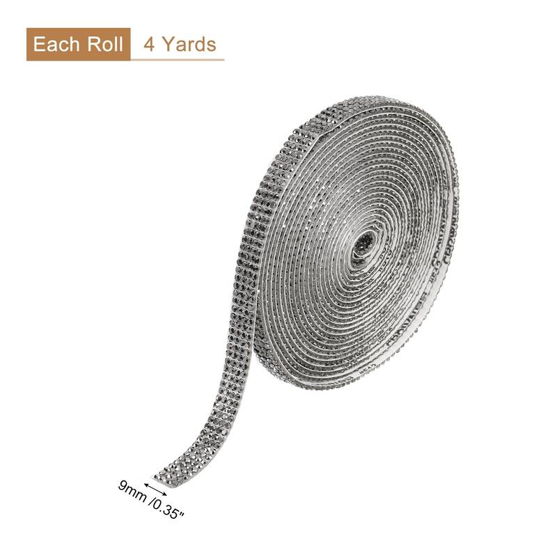 Self Adhesive Rhinestone Strips, Crystal Rhinestone Ribbon - Gray - 4 yards x 0.35 inch