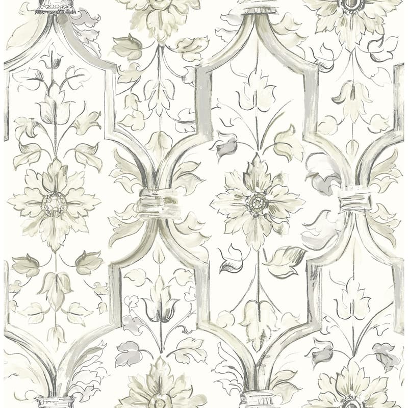 Seabrook Designs Tivoli Floral Trellis Unpasted Wallpaper