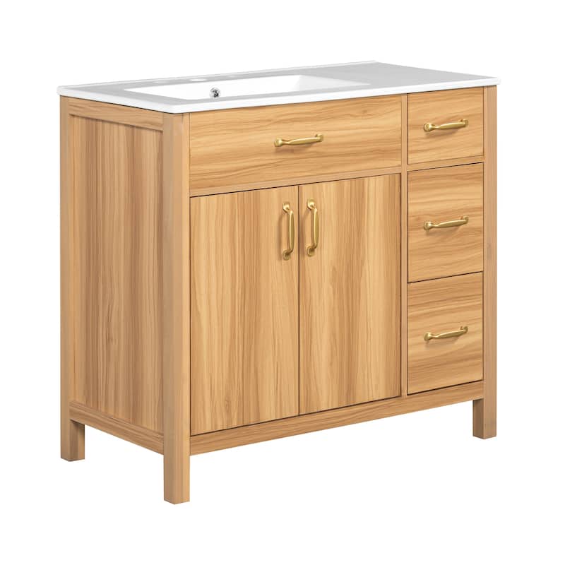 GDFStudio - Verto Wood & Ceramic 36" Bathroom Vanity with Sink, 2 Soft-Close Doors & Shelf