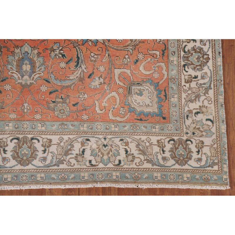 Hand Knotted Oriental 100% Wool Carpet Traditional All-Over Oranges & Rust Tabriz Area Rug - 10' 11'' X 7' 1''