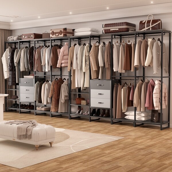 Rackcog Modern Industrial Closet System, 3 Wood Drawers, Shoe