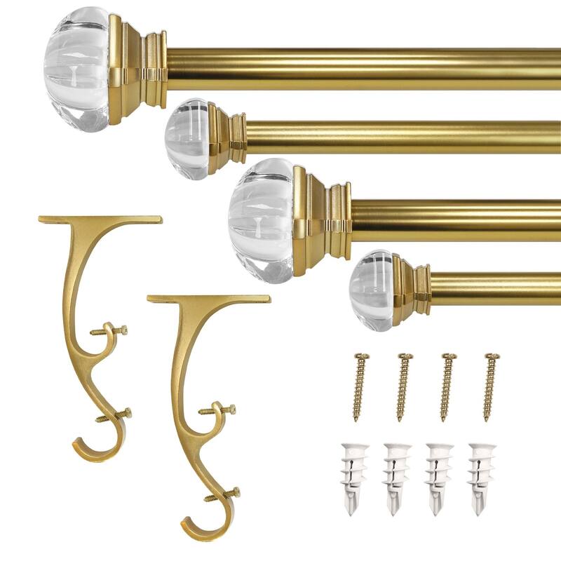 Lumi 1" Double Curtain Rod Set - Crystal Square finials - Gold - 36"-72"