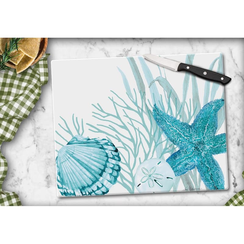 Counterart Glass Cutting Board Counter Saver 12"x15" , Coral Life - 12x15x.189