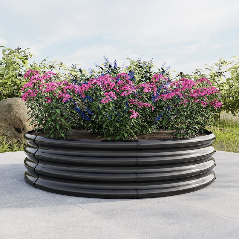 GDFStudio - Tall Round Metal Raised Garden Bed for Vegetables, Flowers, Herbs, and Fruits, Outdoor Backyard Patio Planter Box