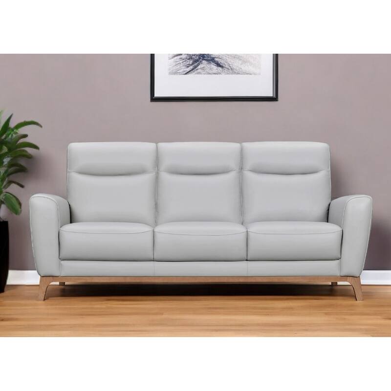 HomeRoots 83" Gray Leather Sofa With Brown Legs - Grey