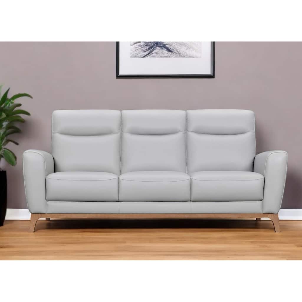HomeRoots 83" Gray Leather Sofa With Brown Legs