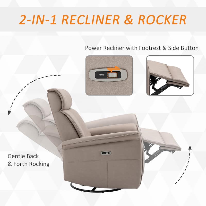 HOMCOM Power Recliner Swivel Rotation USB Charging with Footrest Brown - 32*40.25*38