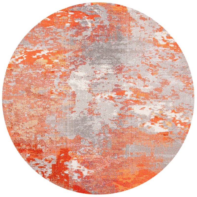 SAFAVIEH Madison Memnuna Modern Abstract Rug - 6'7" Round - Grey/Orange - Round