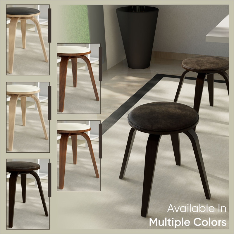 Pelya Minimalist Modern Round Counter Stool with Leather Seat & Poplar Wood Frame 360° Swivel Kitchen Bar Stool