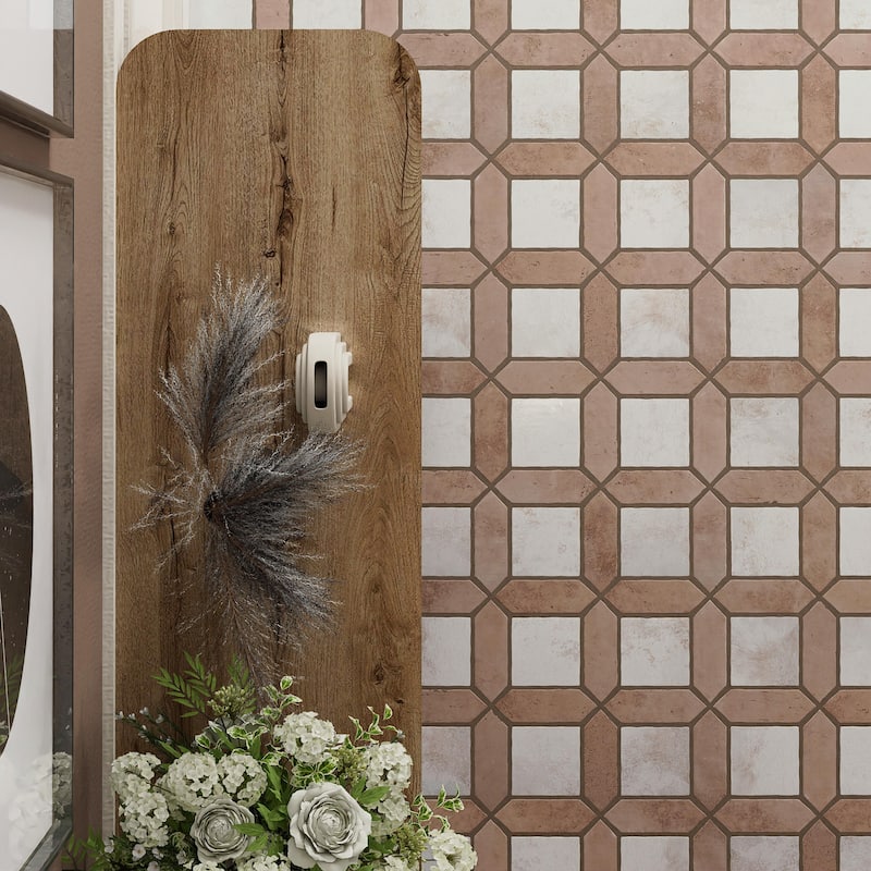 Merola Tile Picket Arenta Cotto with White Square 14-5/8" x 22-1/2" Porcelain Floor and Wall Tile