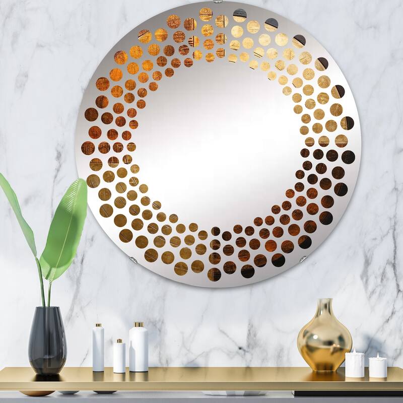 Designart "Bronze Brilliance Symetry" Abstract Shapes Brown Wall Mirror - Modern Large Mirror For Living Room - 32in.x32in.