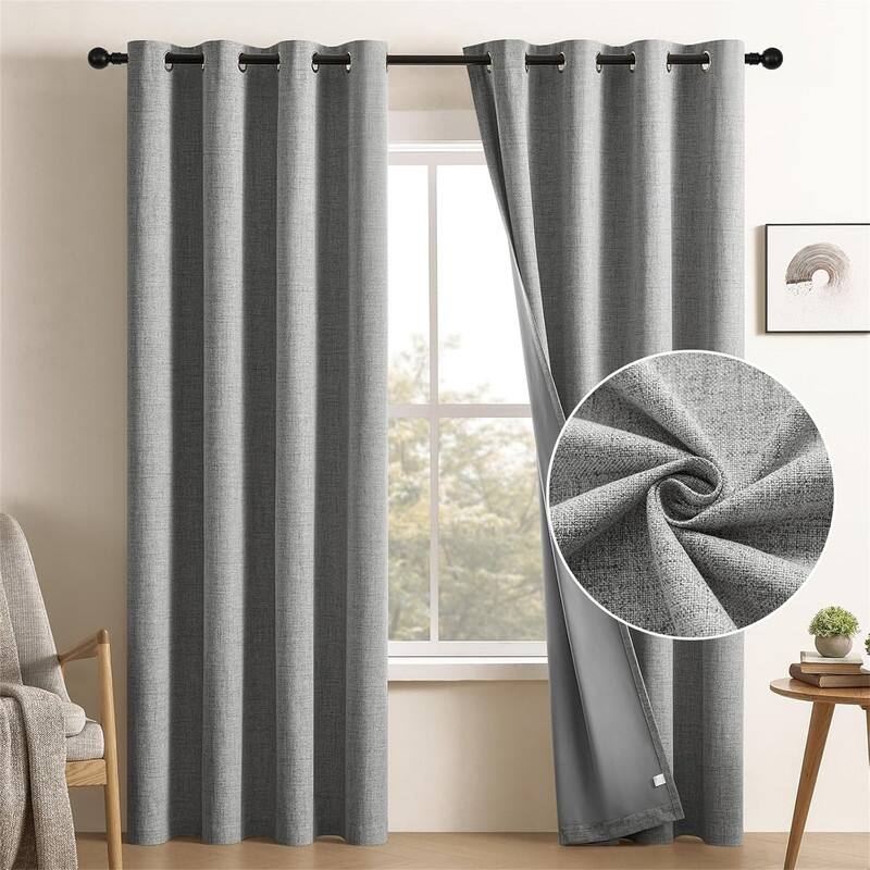 Grey Faux Linen Blackout 52x72" Grommet