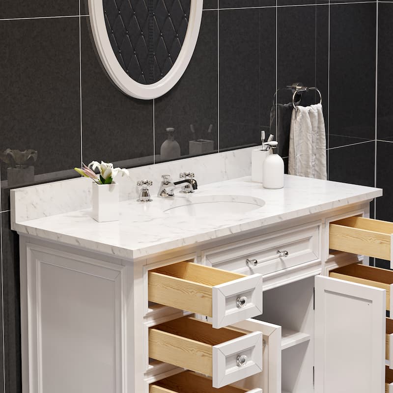 Water Creation Derby 48-inch Solid White Single Sink Bathroom Vanity - vanity with 1 mirror and 1 faucet