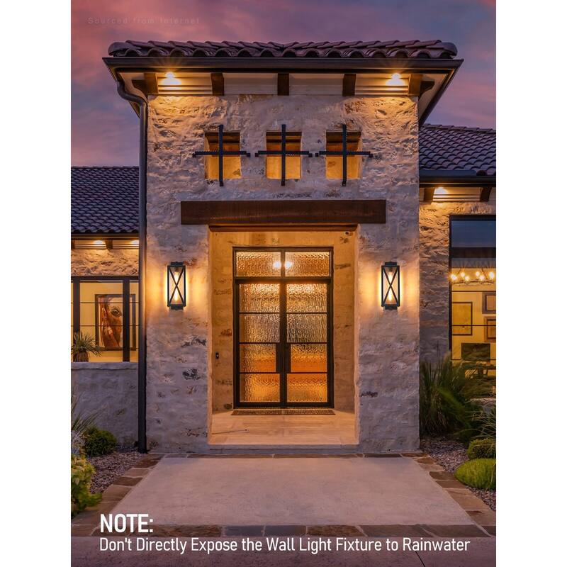 19Inch Exterior Wall Lights, E26 Base, Ripple Glass Shade, Black - 2pack