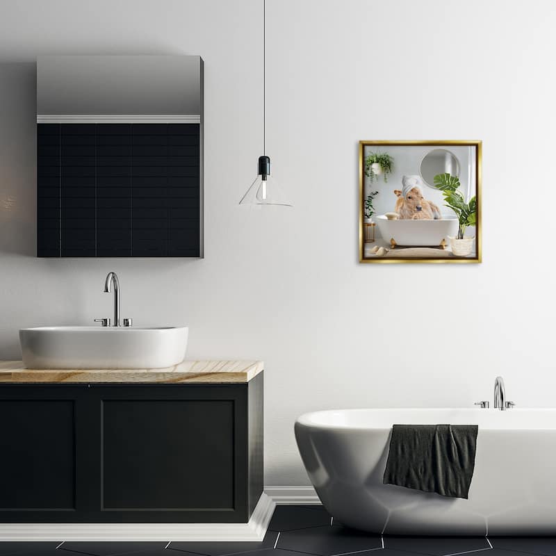 Stupell Pampered Cow in Bath Framed Floater Canvas Wall Art Design By CAD Designs