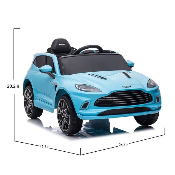 dimension image slide 0 of 3, Official Licensed Aston Martin 12V Kids Ride-On Car with Remote Control, 4-Wheel Suspension, LED Lights, Music, and USB Port