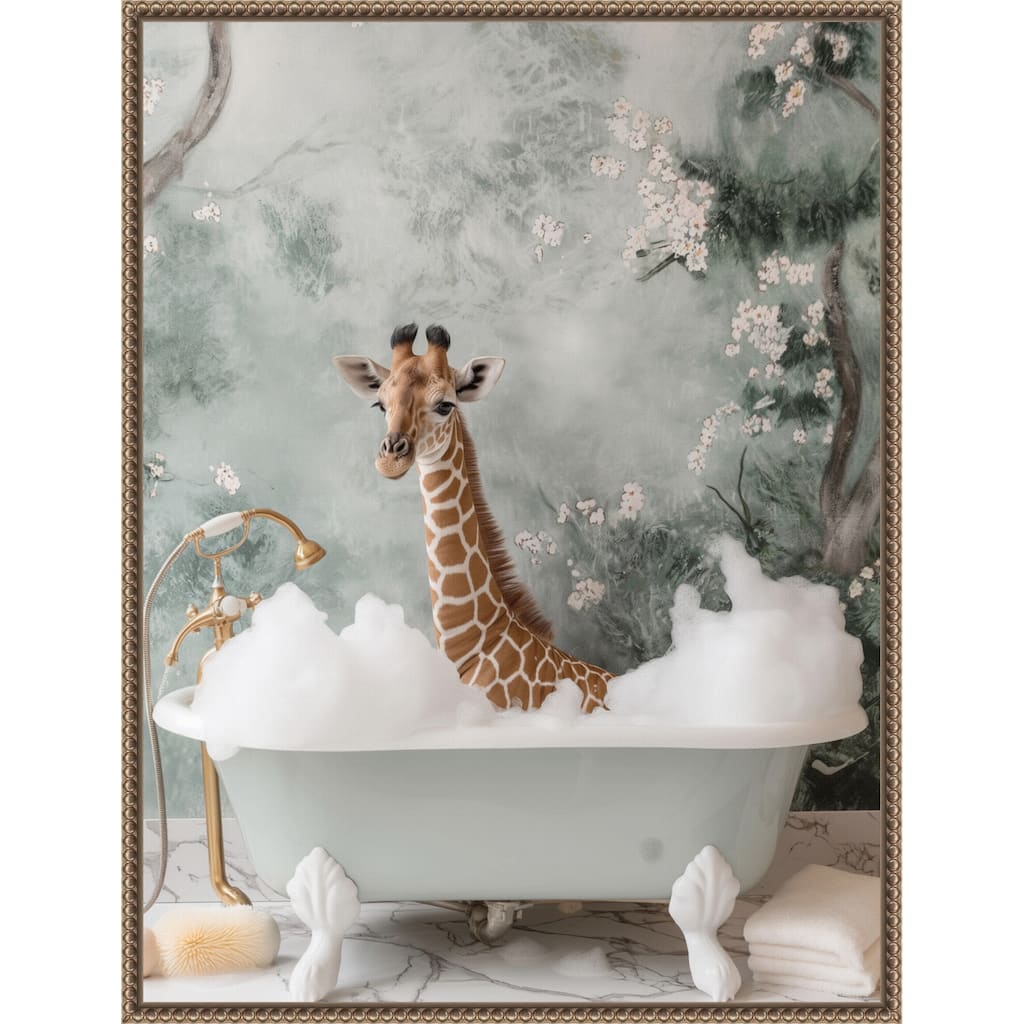Giraffe Bubble Bliss by Niky Rahner Framed Canvas Wall Art