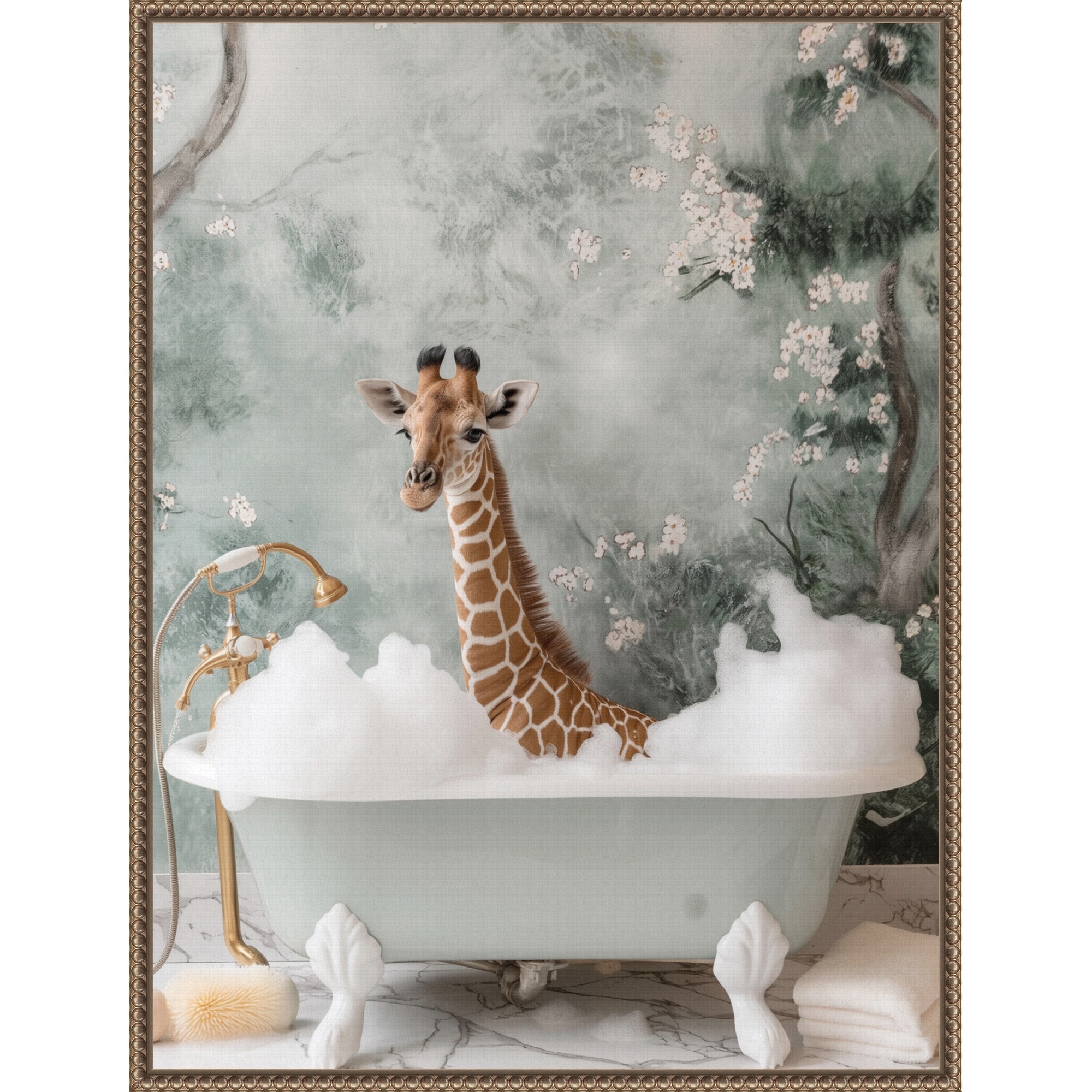 Giraffe Bubble Bliss by Niky Rahner Framed Canvas Wall Art