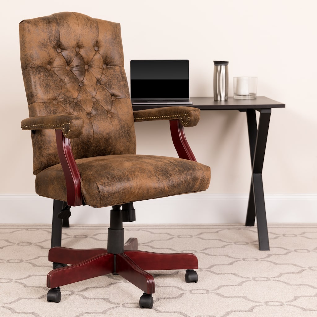 Upholstered Brown Swiveling Executive Office Armchair