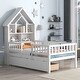 preview thumbnail 11 of 16, Pine Wood Twin Bed with House-Shaped Headboard, Fence Guardrails, and Drawers