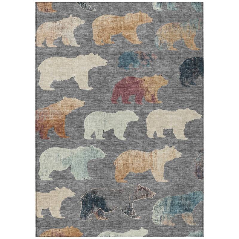 Machine Washable Indoor/ Outdoor Modern Bear Chantille Rug