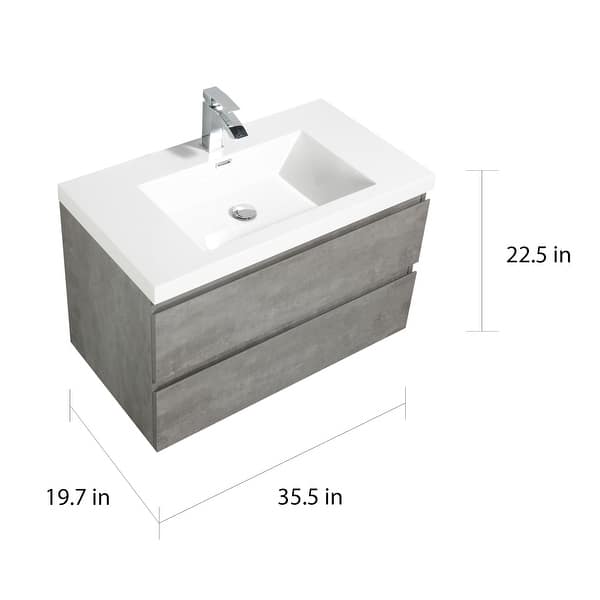 Alma-Pre Wall Mount Vanity with Reinforced Acrylic Composite Sink - On ...