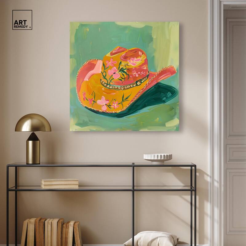 Wildflower Cowboy Hat Canvas by Art Remedy, Gallery Wrapped
